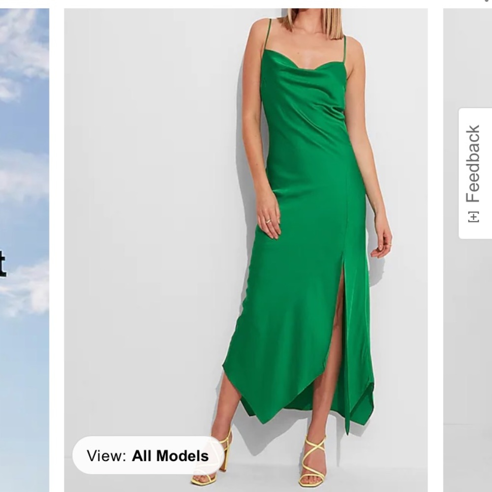 Express Satin Cowl Neck Asymmetrical Hem Maxi Slip Dress